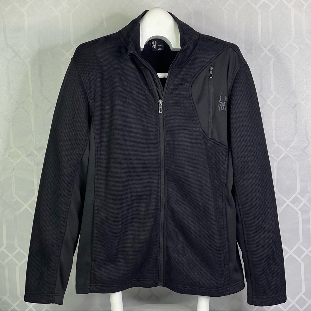 Spyder Full Zip Waffle Knit Fleece Performance Jacket Black Men’s Size Large